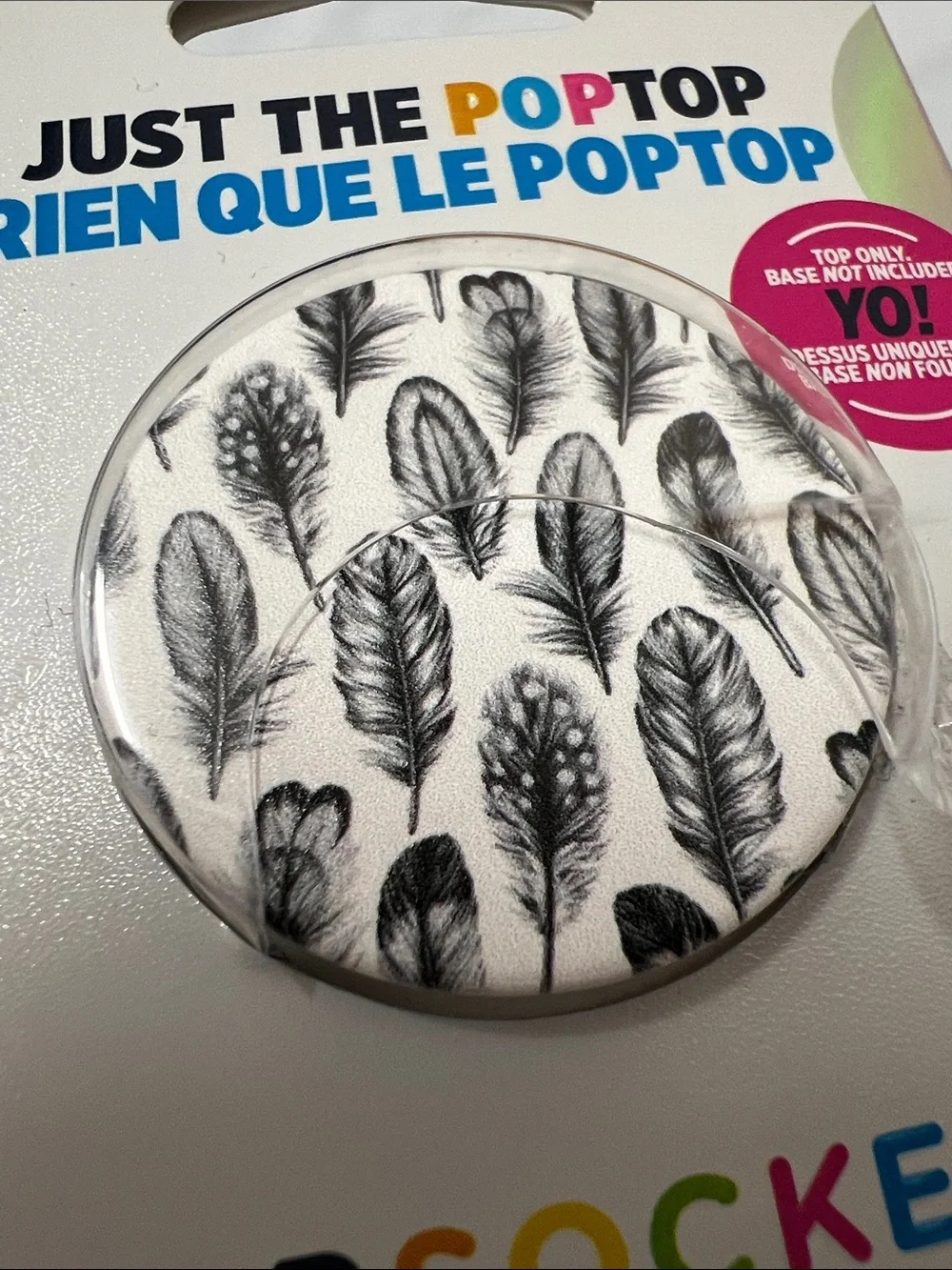 PopSocket PopTop Phone Grip with Black Feather Pattern